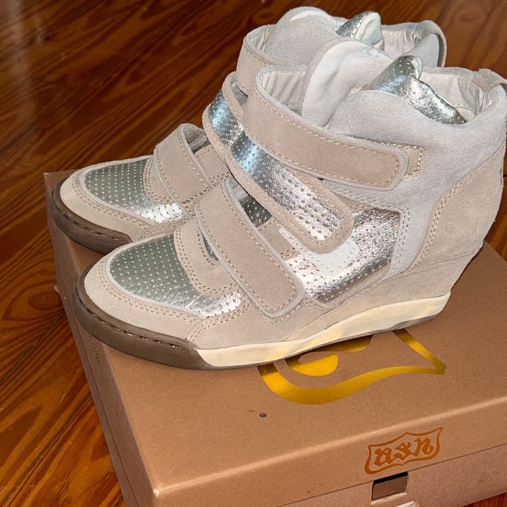 Ash Alex Bis Wedge shoes size 8 (38 Euros). Silver